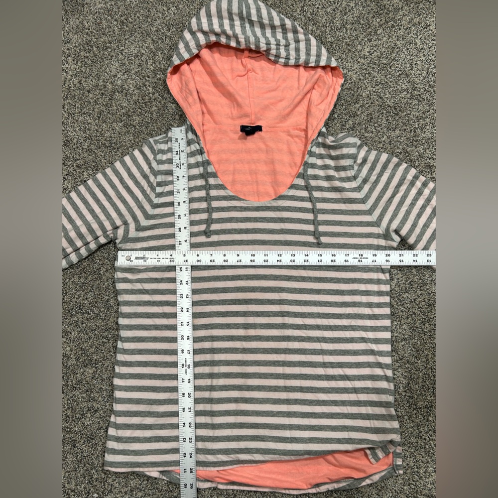 Vintage Gap Striped White, Gray and Choral/Pink Hooded Top - Size L - Picture 7 of 7